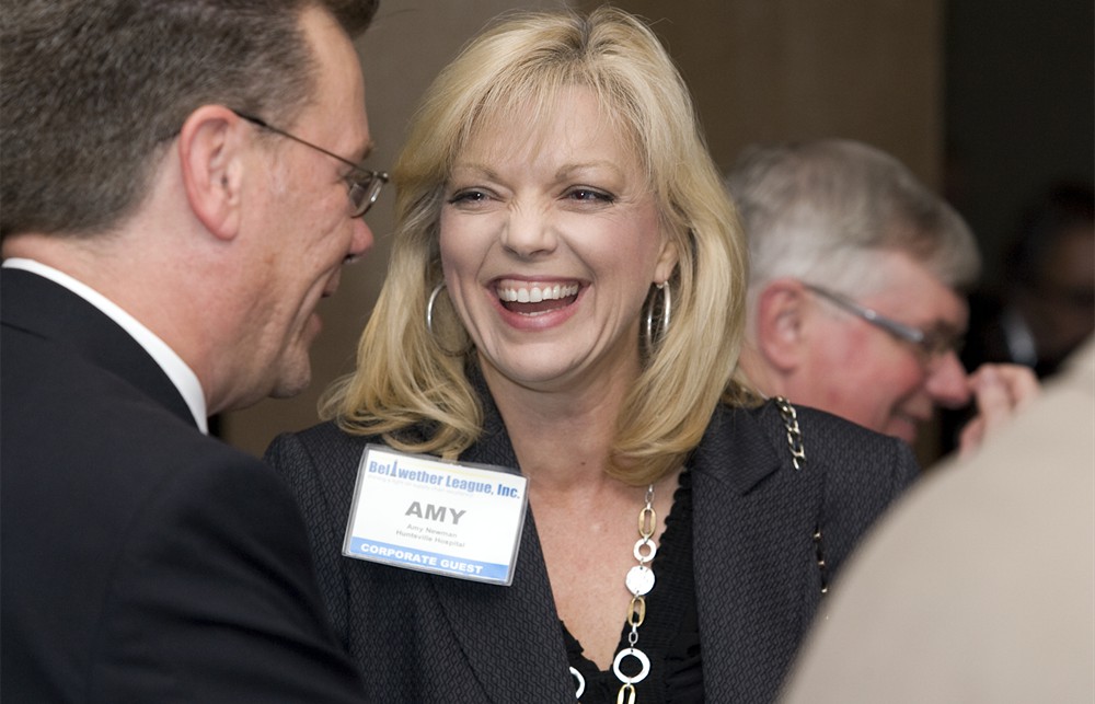 Bellwether League’s Rick Barlow shares a laugh with Huntsville Hospital’s Amy Newman