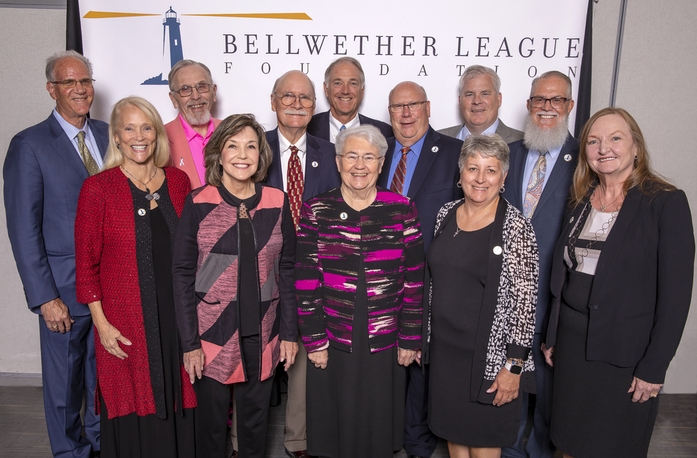 Bellwethers of 2014-2023: Front row (left to right): Karen Conway, Bellwether Class of 2023; Jane Pleasants, Bellwether Class of 2015; Barbara Strain, Bellwether Class of 2021; Sue Tyk, Bellwether Class of 2022; and Kristine Russell, Bellwether Class of 2017. Back row (left to right): Tom Lubotsky, Bellwether Class of 2022; Fred Crans, Bellwether Class of 2020; Richard Perrin, Bellwether Class of 2014; Carl Meyer, Bellwether Class of 2019; Michael Gray, Bellwether Class of 2023; Tom Harvieux, Bellwether Class of 2021; and Gary Rakes, Bellwether Class of 2021.