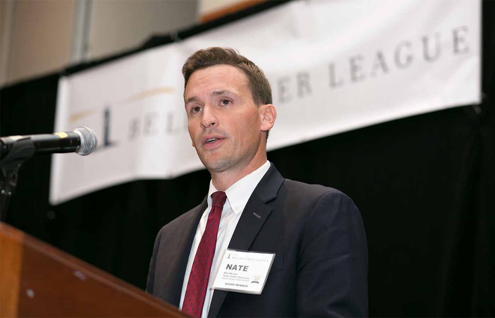 Bellwether League Board Member Nate Mickish introduces Yankee Alliance’s Jim Oliver as the fifth Honoree to be inducted into the Bellwether Class of 2017.