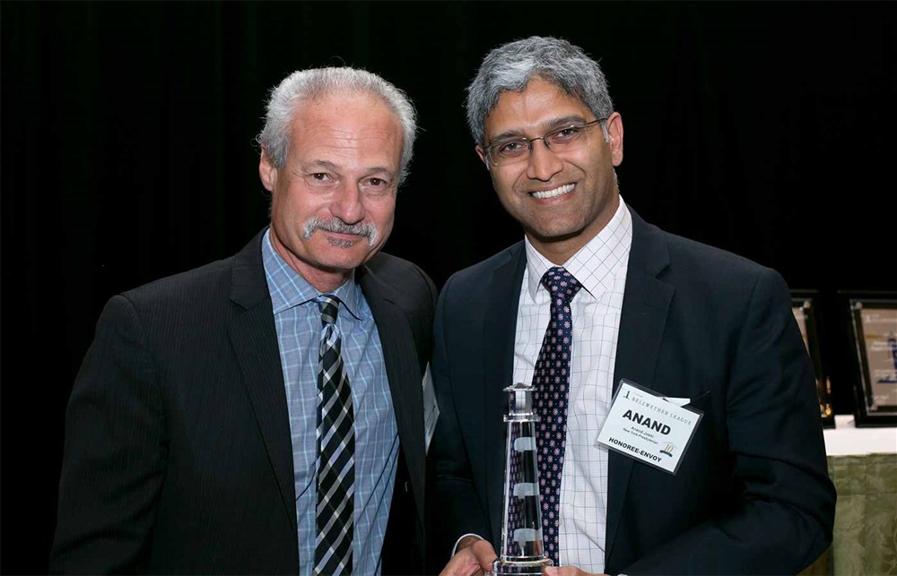New York-Presbyterian’s Anand Joshi, M.D., representing Bellwether Class of 2017 Inductee William V.S. Thorne, with Nick Gaich.