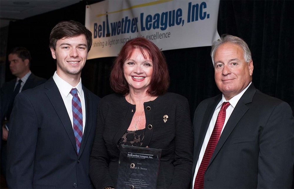 Bellwether Class of 2016 Inductee Carol Stone with son Matthew Stone (left) and Al Giancola (right).