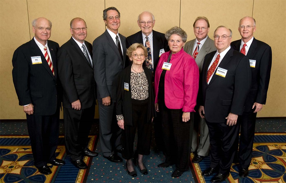 Bellwether Class of 2010:  •  Back row (left to right): G. Gilmer Minor III, Frank Kilzer, Ted Almon, Daniel E. Mayworm, Kim C. Gossett (eldest son of Inductee George R. Gossett), Curt M. Selquist.  •  Front row (left to right): Phyllis Soth (wife of Inductee Donald G. Soth), Jean Majors (wife of Inductee Robert Bross Majors) and Michael Louviere.  •  Not pictured: Carter F. Blake, Br. Ned Gerber, Franklin J. Marshall, Foster G. McGaw, Mark M. McKenna and Louis Vietti.
