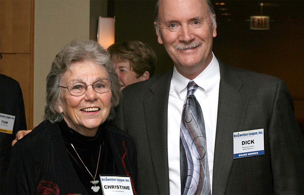 Christine Ammer, wife of Inductee Dean S. Ammer, and Dick Perrin, Bellwether League Board Member