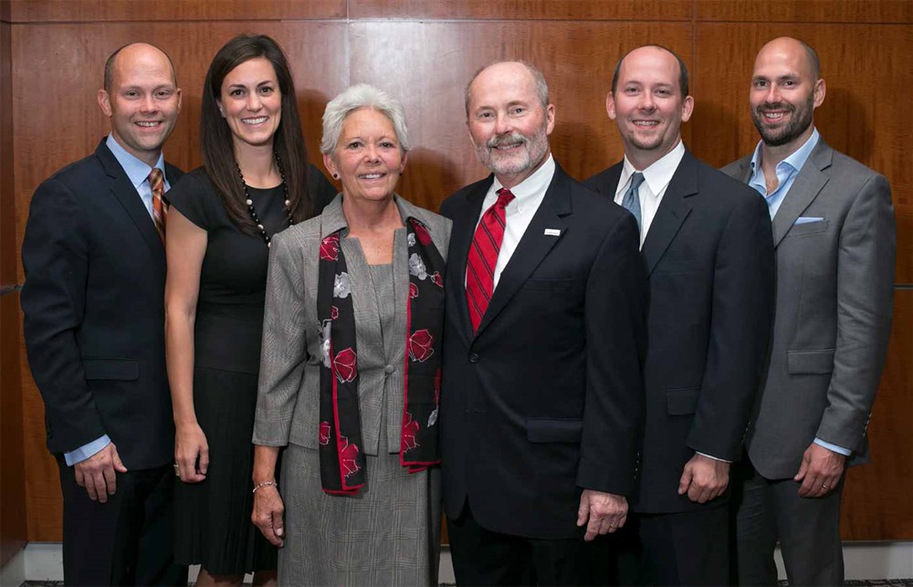 The Kowalski Family: Bellwether Class of 2017 Inductee Jamie Kowalski (center) with wife Mary Kowalski (left) and (far left to right) son Jonathan Kowalski, his wife Maggie, son Charlie (right) and son Peter (far right).